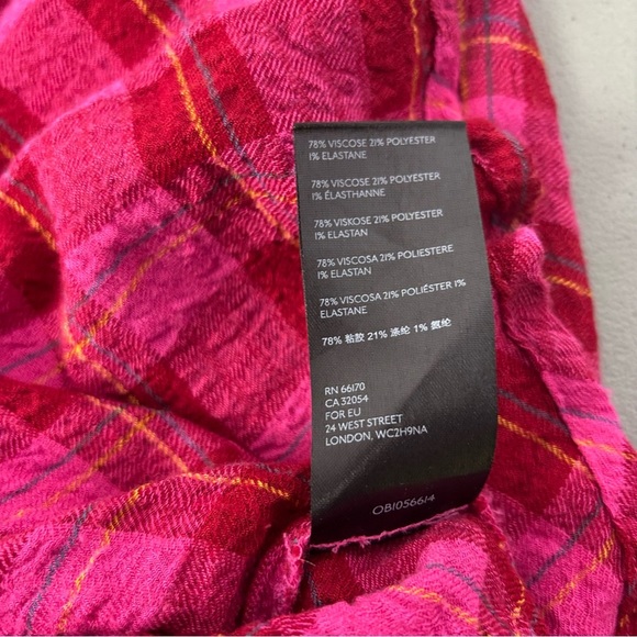 Anthropologie XS Women's Plaid Pink Red Flannel Gauze Shirt Button High Low - Picture 9 of 12